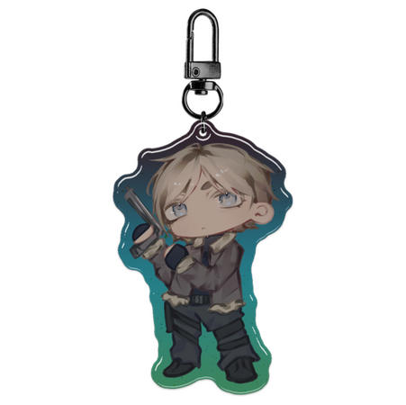Chibi RE4 Leon Glitter Epoxy Keychain
